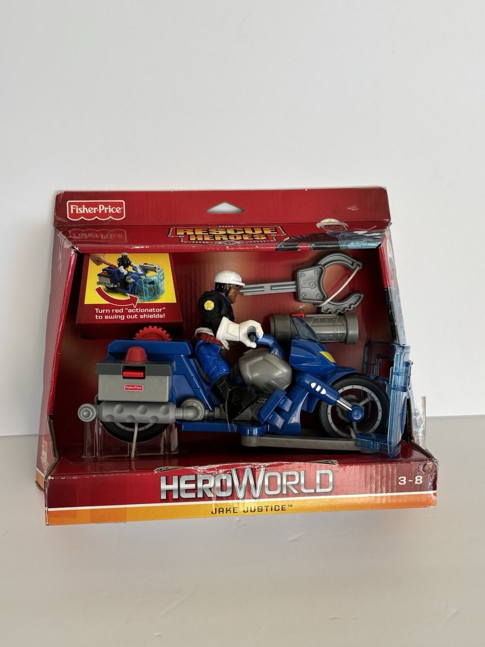 2010 Rescue Heroes Fisher Price Jake Justice Police & Motorcycle Mattel NEW